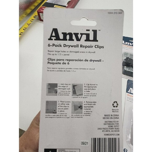 (5pks) KANVIL 6 PACK STEEL DRYWAL REPAIR CLIPS 6 AND 12 SCREW Fit UP  1/2" PANEL - Picture 3 of 3